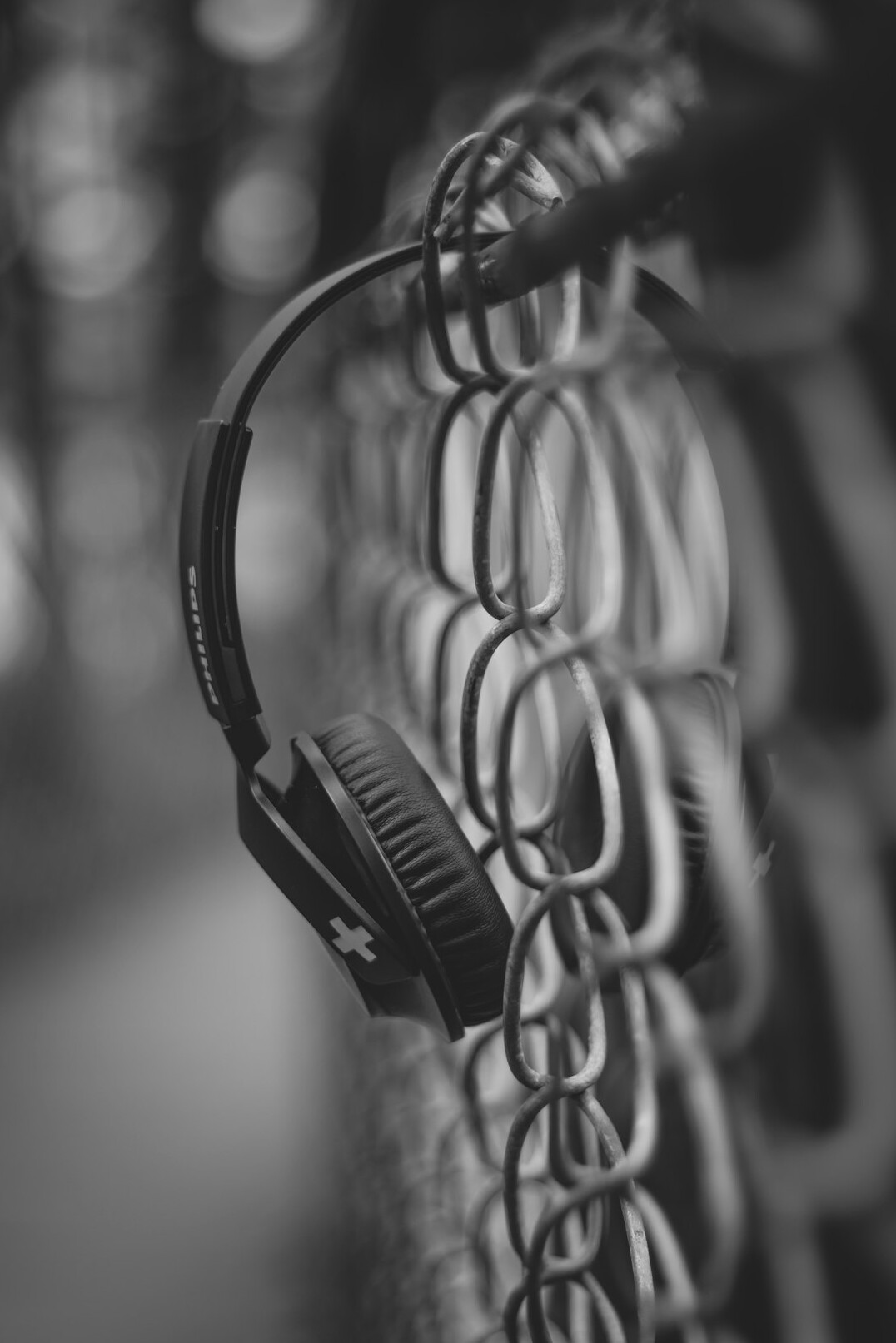 Headphones resting on a microphone